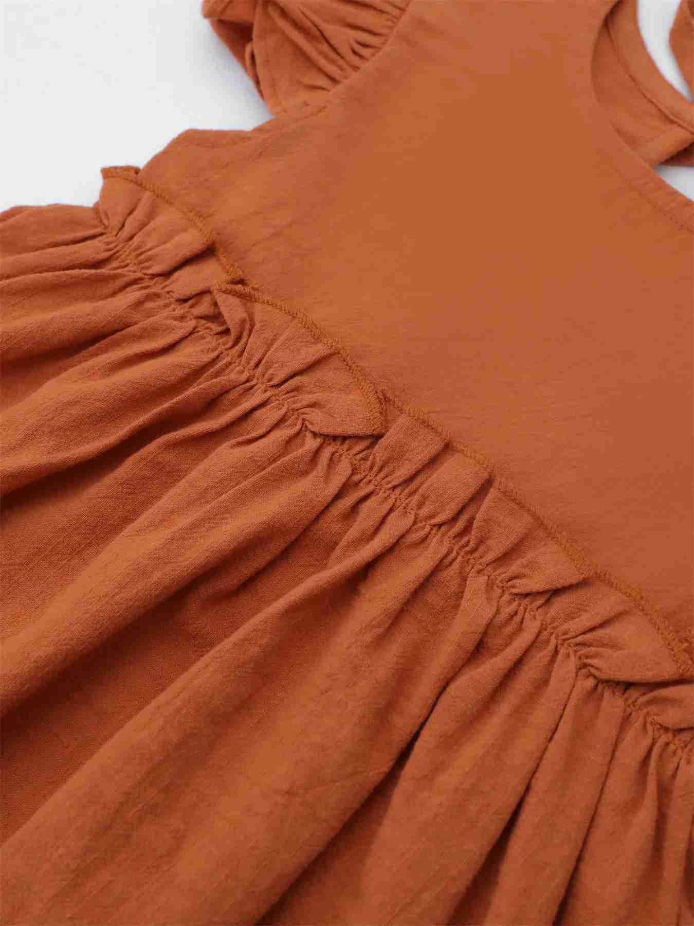 Girls Flutter Sleeve Princess Dress with Tie Childrens Clothing Solid Color Cotton European and American Style NewstyleXJ240720
