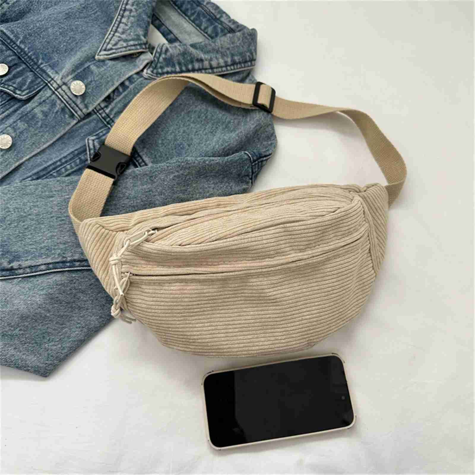 Women Waist Bag Fashion New Student Shoulder Crossbody Bag Corduroy Niche Chest Bag Banana Belt Bags Ladies HandbagXJ240720