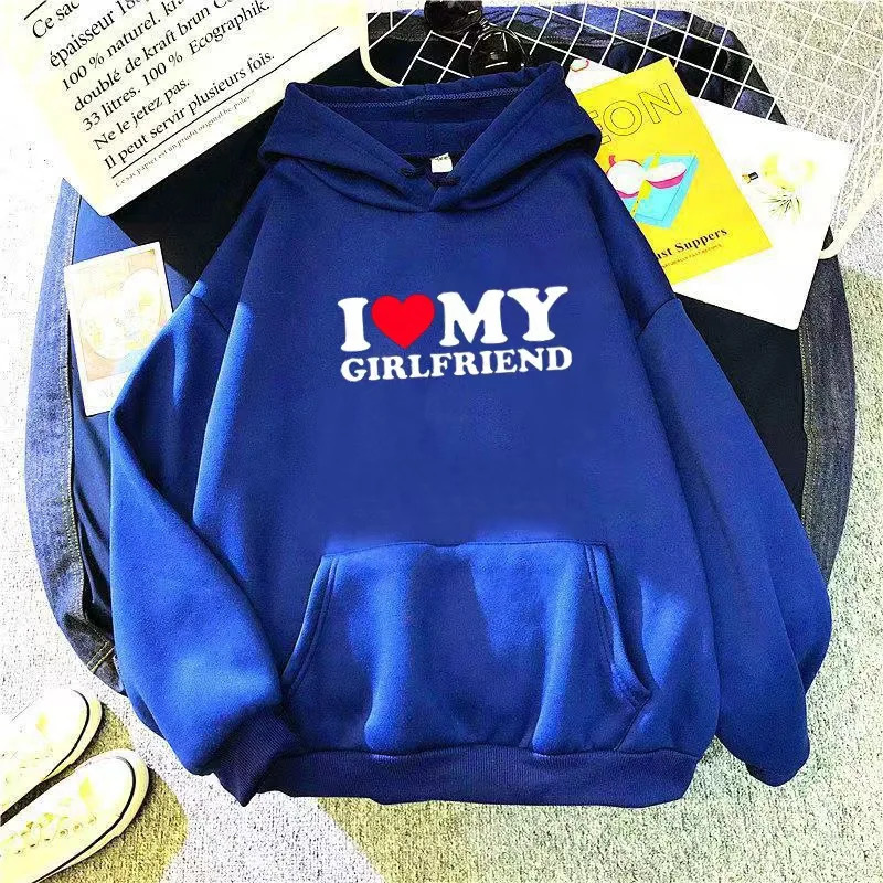 High quality topnotch I love my boyfriend and girlfriend printed warm hoodie sweater Harajuku unisex casual comfortable 240718