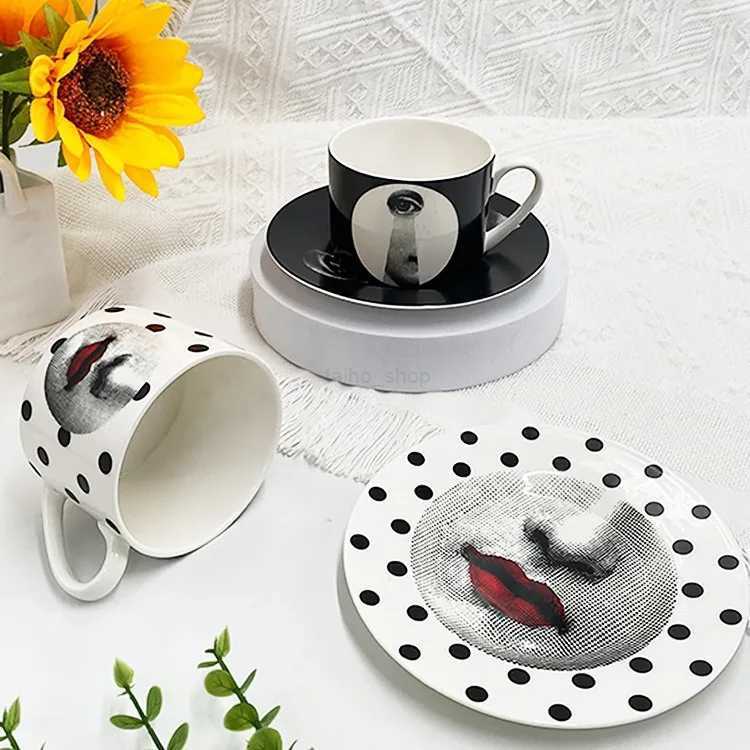 European Style Face Owl Abstract Coffee Cup Saucer Drinkware Delicate Ceramic Afternoon Tea Mug Dessert Drink Mug Birthday GiftB240720