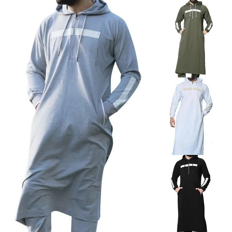 Mens clothing Muslim Abaya Islamic Kaftan fulllength hoodie Arabic mens sportswear oversized top zipper 240717