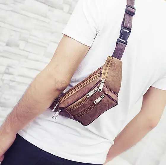 Men Leather Waist Bag Multi-Pocket And Multiple Zipper Belt Bag Adjustable Belt Fanny Pack Shopping Phone BagsXJ240720