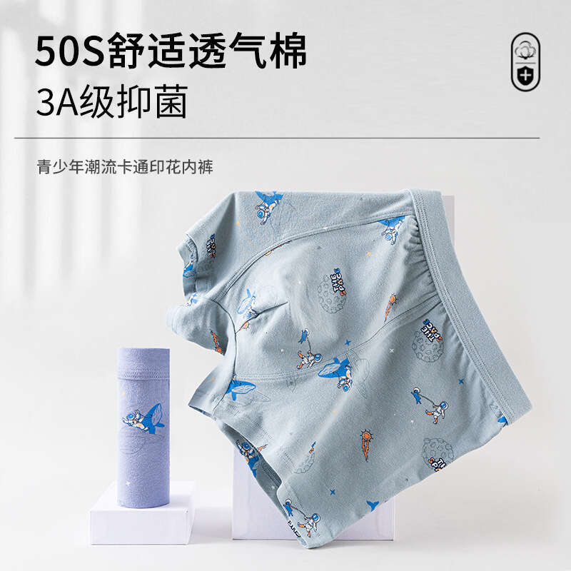 Trendy Pure Cotton Breathable and Antibacterial Properties, Boxer Shorts with Cartoon Printing, Youth Development Period Men's Underwear Mens Und