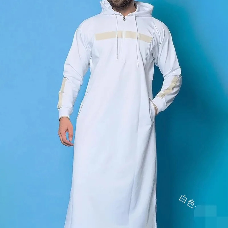 Mens clothing Muslim Abaya Islamic Kaftan fulllength hoodie Arabic mens sportswear oversized top zipper 240717