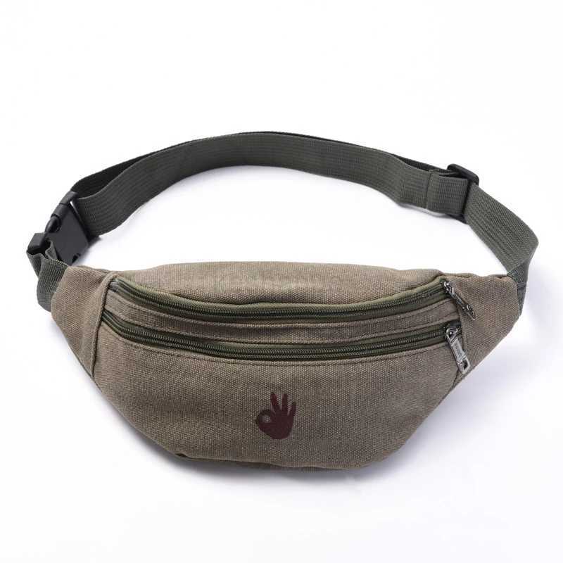 Male Casual Functional Waist Bag Fashional Canvas Purse Creative Ok Gestures Purse Waist Package for Man Canvas Hip BagXJ240720