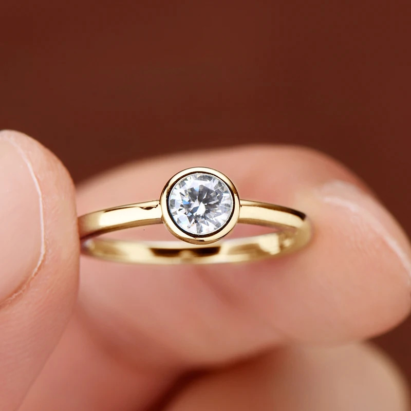Anziw Classic 0.5ct Moissainete Wedding Ring Womens Gold Watch Band 5mm Laboratory Diamond Card Ring Engagement Jewelry Gift 240805