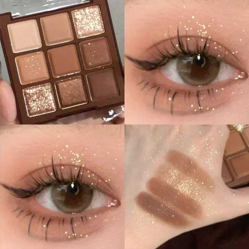 9 Colors Chocolate Eye Shadow Palette Pearly Matte Earth Color Eyeshadow Pallete Shiny Sequins Eye Pigments Lasting Makeup zxx240720