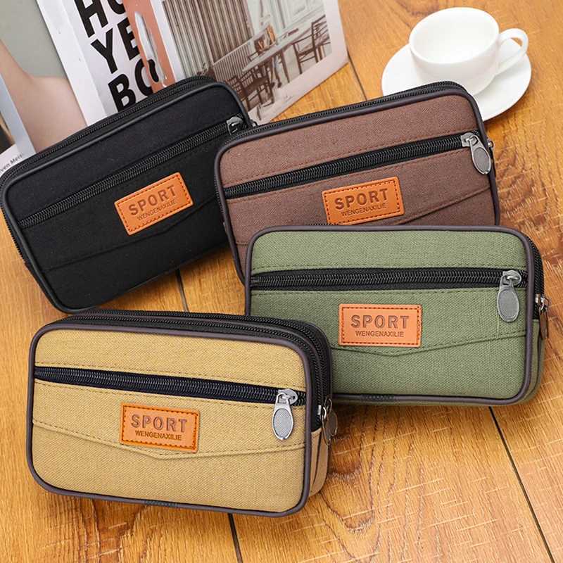 Multi Layer Men Phone Pouch Belt Waist Bag Fanny Pack Canvas Purse Small Pocket Design Belt Pouch Purse Bag for PhoneXJ240720