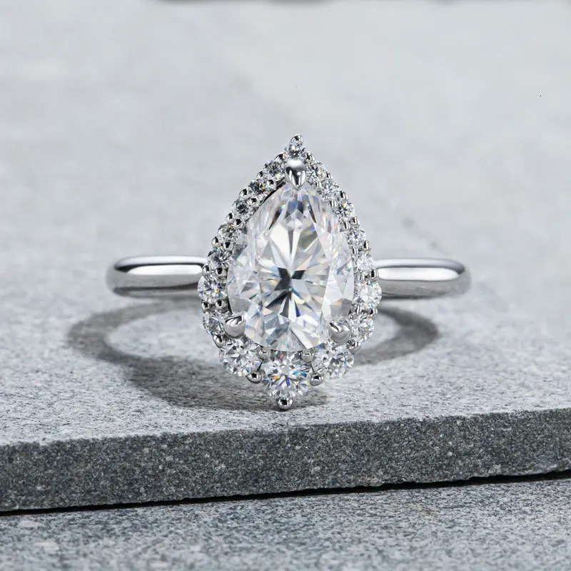 DEZO 2 Carat Pear Shaped Mosonite Womens Engagement Ring 925 Sterling Silver Crafted Diamond Wedding Promise Gift 240805