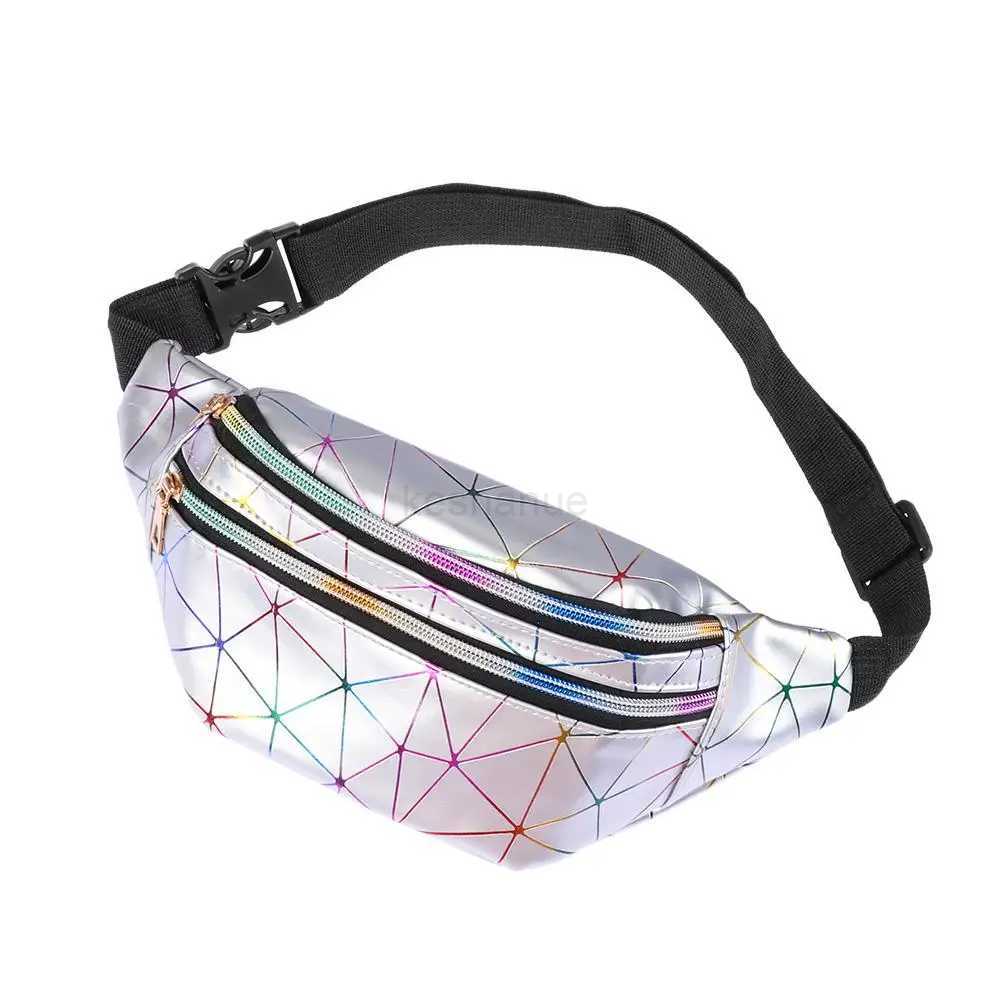 Holographic Waist Bags Women Pink Silver Fanny Pack Female Belt Bag Black Geometric Waist Packs Laser Chest Phone PouchXJ240720