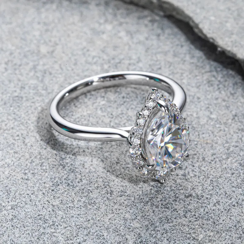 DEZO 2 Carat Pear Shaped Mosonite Womens Engagement Ring 925 Sterling Silver Crafted Diamond Wedding Promise Gift 240805
