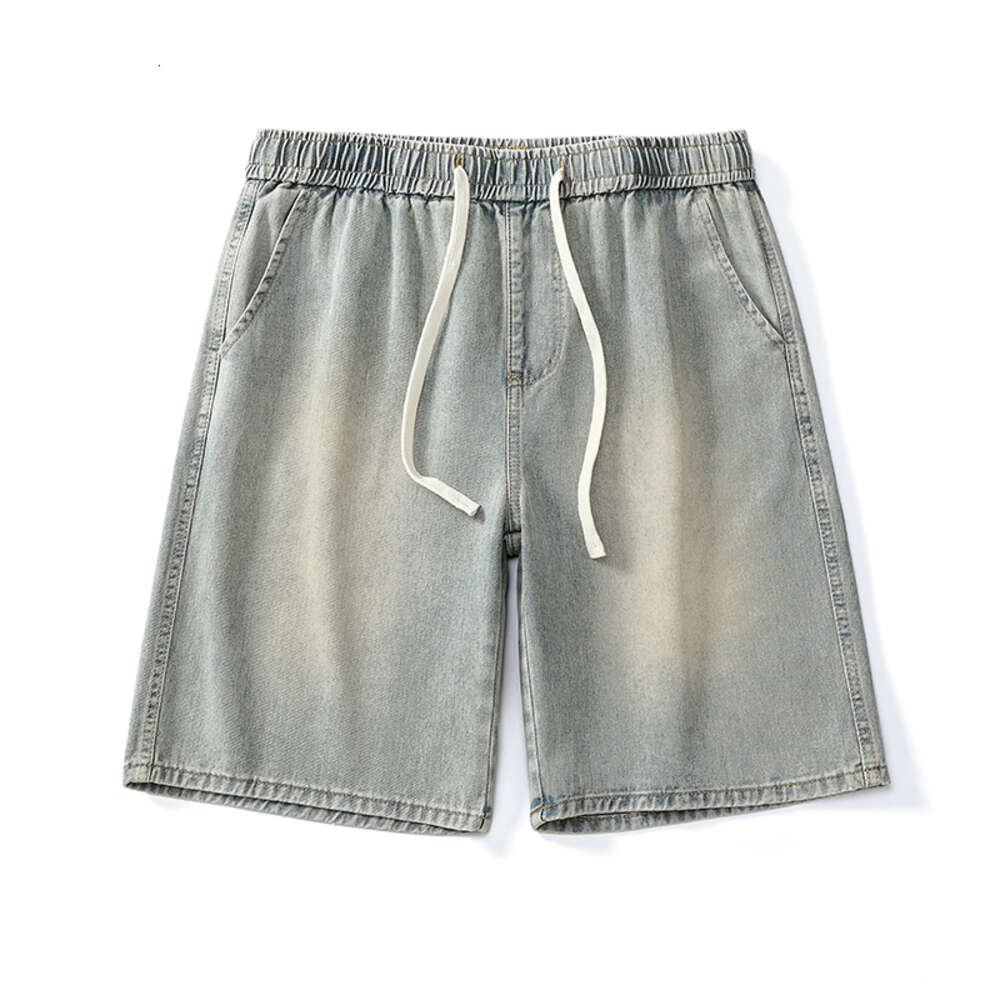 2024 Summer Thin Elastic Waist Cowboy Shorts for Men, Ma Liu, Loose Straight, Trendy Brand, Five Point Casual Mid Pants