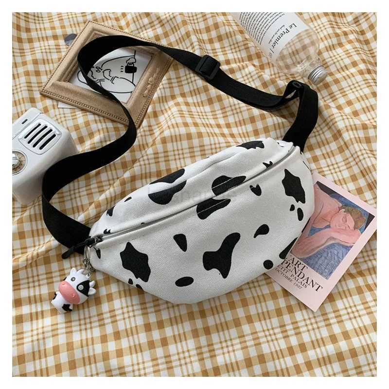 woman chest bag Korea INS cow canvas small messenger bag Japanese Harajuku style wild girl cute student chest bag Female pocketsXJ240720