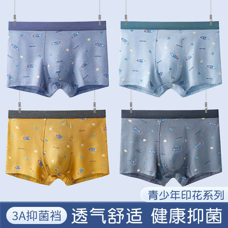 50S Pure Cotton Underwear, Breathable Printed Boxer Shorts, 3DU Convex Large Space, Youth Development Period Men's Underwear Boxer Boxeur Pour Ho