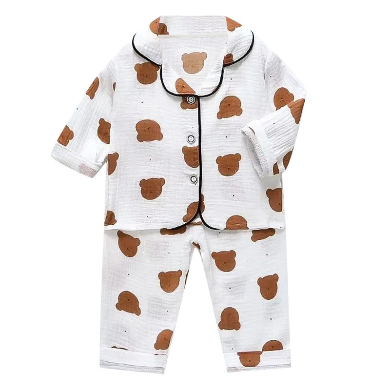 Summer Cartoon Set Boys and Girls Casual Pajama Set Baby Silk Ice Short sleeved Pajamas 240704