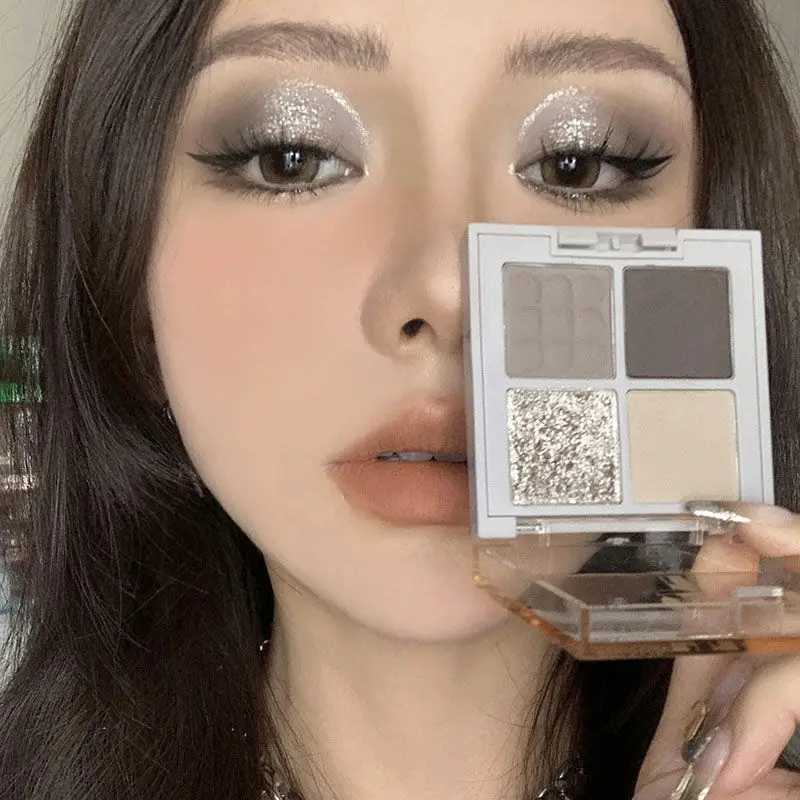 4-color glitter blue eye shadow palette matte pearl shimmer acrylic smoke gray eye shadow palette durable cosmeticsW240730