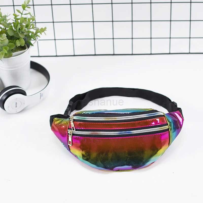 PU Leather Geometric Pattern Chest Bags for Girls Boys Laser Waterproof Sports Waist Pack Pocket Crossbody BagsXJ240720