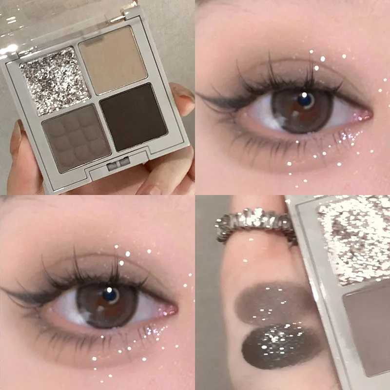 4-color glitter blue eye shadow palette matte pearl shimmer acrylic smoke gray eye shadow palette durable cosmeticsW240730