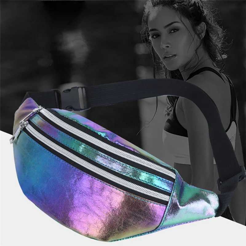 Fanny Packs Unisex Women Men Sliver Laser Waist Bags Geometric Chest Phone Pouch PU Beach Traverl Bum Zip WaistbagsXJ240720
