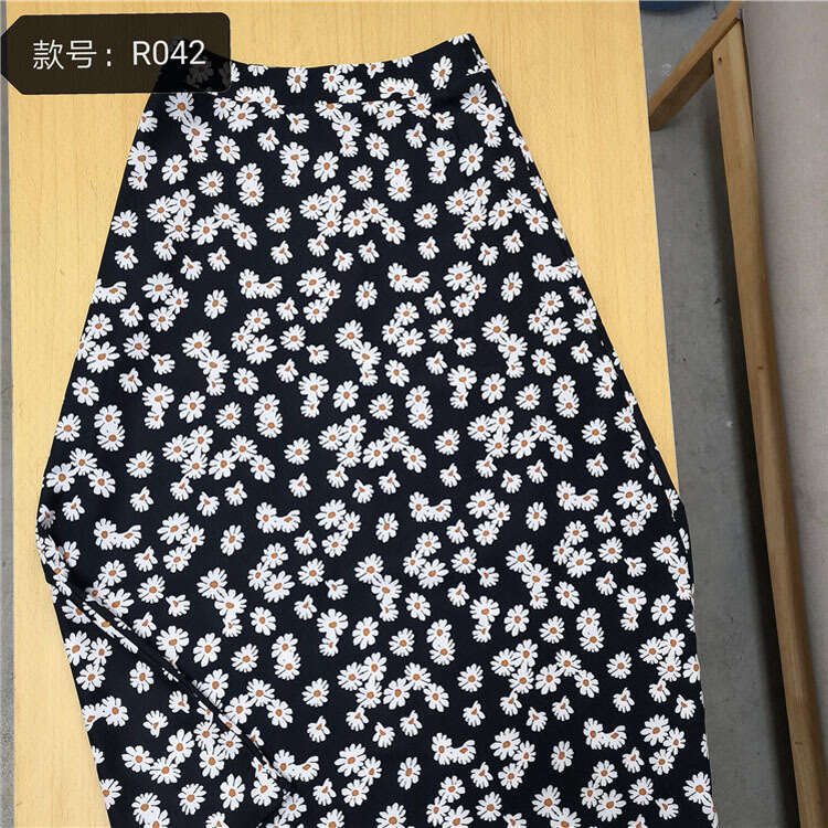 R Ref Half Women S Summer Polyester Fiber Mid Length High Waist Hip Wrapping Daisy Floral Skirt Bifurcated Self Cultivation Oversize Dress Denim Dress