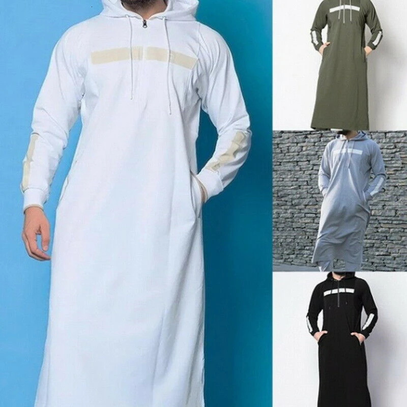 Mens clothing Muslim Abaya Islamic Kaftan fulllength hoodie Arabic mens sportswear oversized top zipper 240717