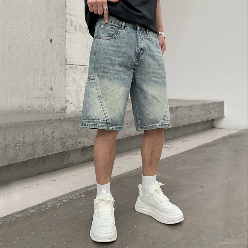 American style ripped embroidered denim shorts, men's loose trendy brand, cool and stylish mid length pants, summer thin fit, plus size five quar