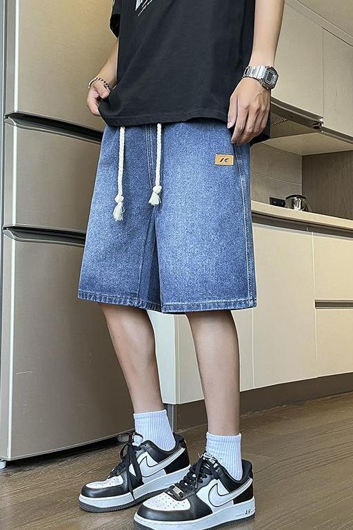 Denim shorts 2024 summer thin mid length trend American fashion brand wash water casual five quarter pants men