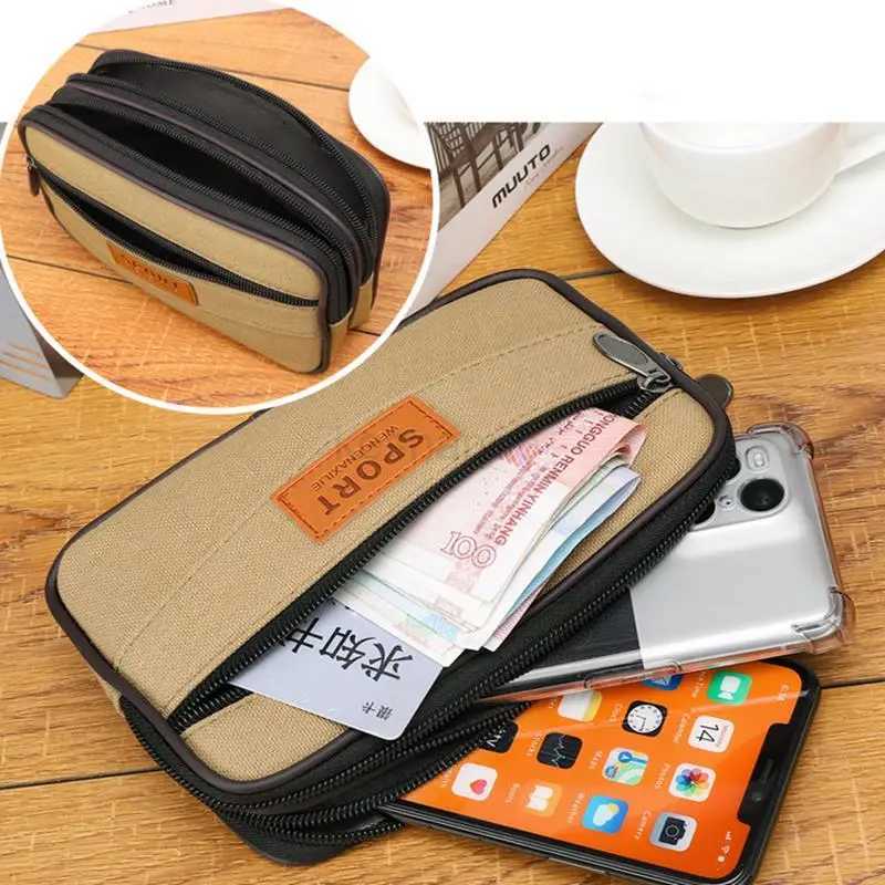 Multi Layer Men Phone Pouch Belt Waist Bag Fanny Pack Canvas Purse Small Pocket Design Belt Pouch Purse Bag for PhoneXJ240720
