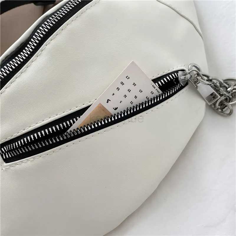 Women Shoulder Bag Street Solid Chest Bag Striped Strap Chain Zipper Waist Bags New In Bag For Women XJ240720