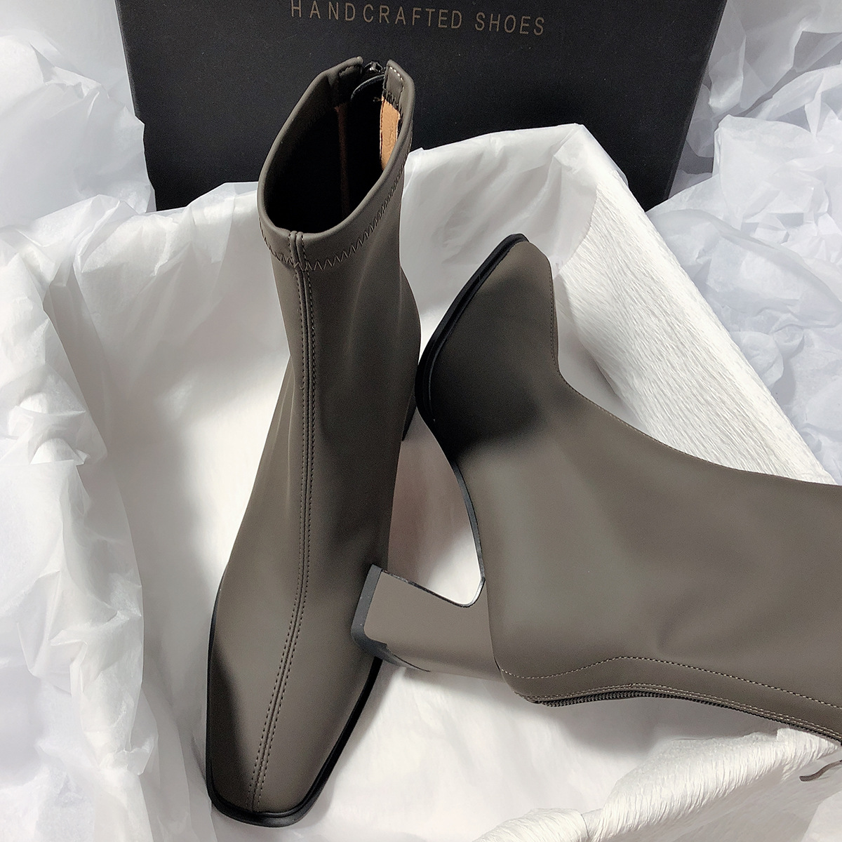 Ankle Boots for Women's Thick High Heel Spring Boots 2023 New Square Toe PU Short Boots Fashion Ladies Stretch Boots Botas Mujer