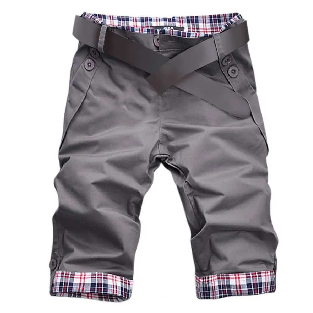 Summer Men Shorts Color Block Plaid Surf Board Shorts Beachwear Trousers Korean Style Pockets Casual Slim Fit Short Jeans M240720