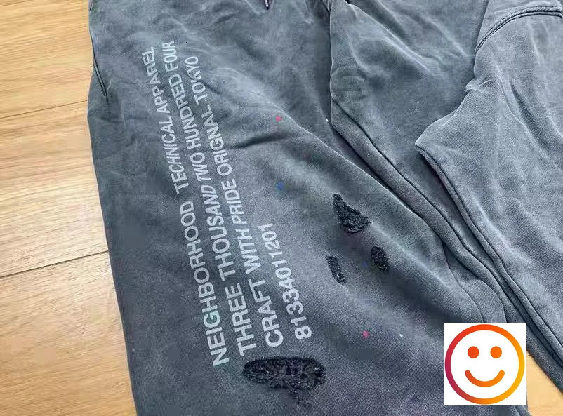 Gray Neighborhood NBHD Hole Damage Track Pants Hoodie Set Tokyo Mens Heavy duty Fabric Retro Wash Splash Ink Sportswear 240717