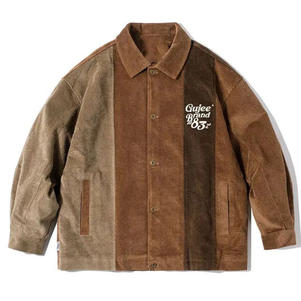 Y2K Fashion Korean Corduroy Jacket Workwear Long Sleeve Shirt High Street Quality Autumn Oversized Cargo Work Baseball Male Tees 240716