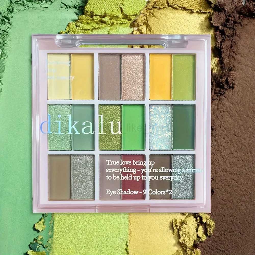 Dikalu 18 color eye shadow palette - natural makeup effect green and yellow tones matte and shimmer finishes 9-18 colorsW240730