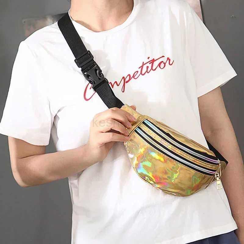 Holographic Waist Bags Women Silver Fanny Pack Female Belt Bag Geometric Waist Packs Laser Chest Phone Pouch CrossbodyXJ240720