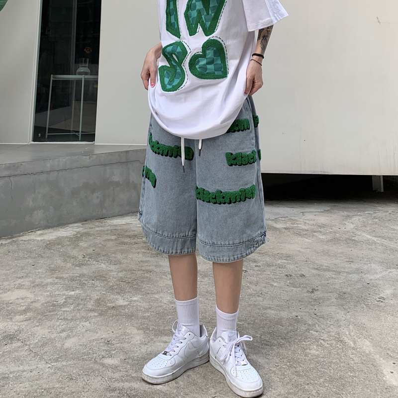Summer Street Trendy Denim Shorts Design Sense Heavy Industry 3D Towel Embroidery Men's and Women's Five Part Casual Pants