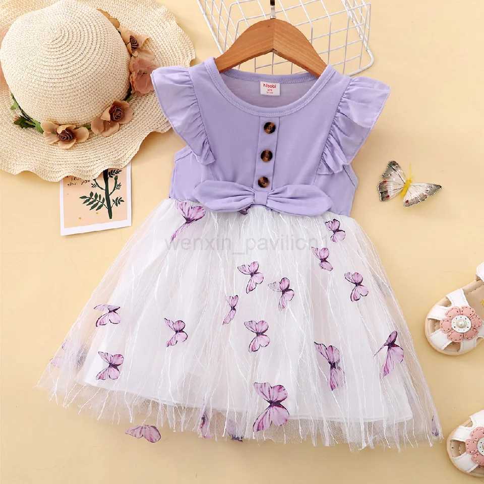 1-5Years Kids Girl Princess Dress Beautiful Butterfly Ruffle Tulle Dress Toddler Girl Birthday Partywear Fashion Baby ClothingXJ240720