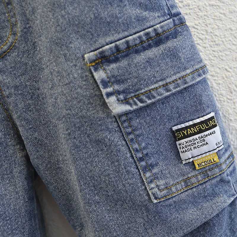 Childrens jeans spring and autumn blue denim pants childrens cargo jeans toddlers babies boys casual 2-6yW240718