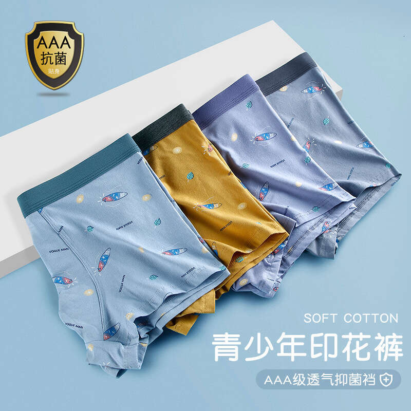 50S Pure Cotton Underwear, Breathable Printed Boxer Shorts, 3DU Convex Large Space, Youth Development Period Men's Underwear Boxer Boxeur Pour Ho