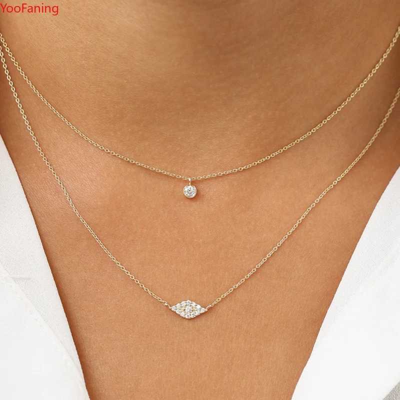 Pendant Necklaces YooFaning 925 Sterling Silver Gold Chain Crystal Zirconia Evil Eye Necklace Diamond Anniversary Gift Wedding Girl Huggie JewelryL246