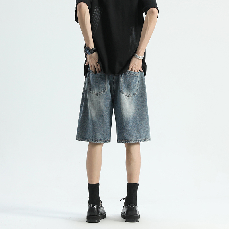 Summer Trendy Brand Broken Hole Cat Must Wash, Make Old, Loose Wide Legs, Straight Tube, Casual, Five Point Denim Shorts for Men