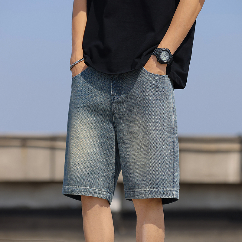 2024 Summer New Trendy Brand Starry Sky Pattern Denim Shorts Men, Loose and Versatile, Half Tight Waist Pants for Men