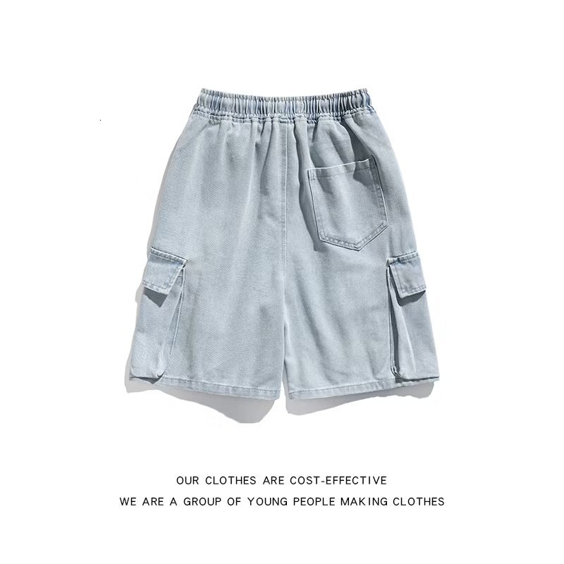 Workwear denim summer slim trendy casual shorts loose fit oversized five point pants for men's style