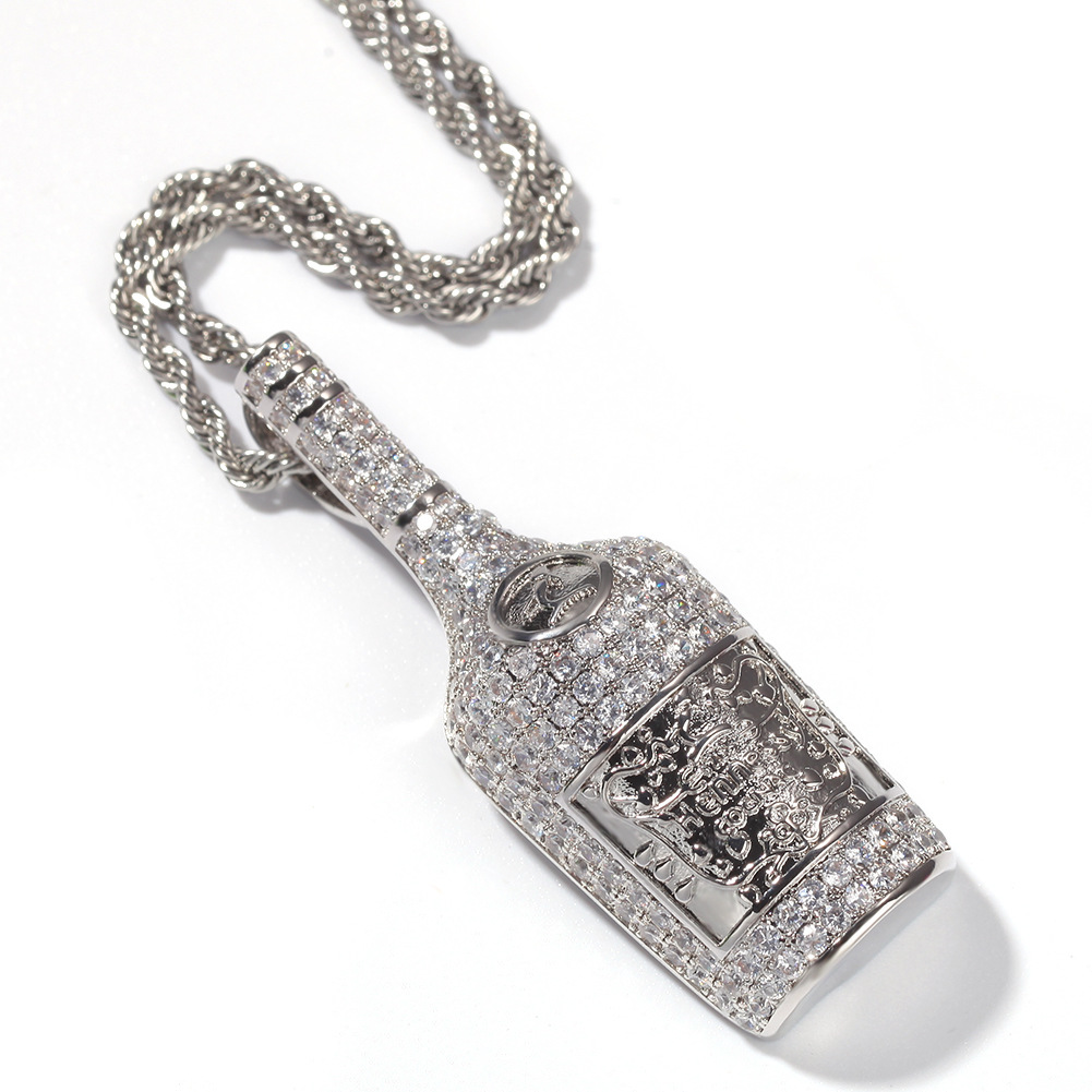 Hip Hop Wine Bottle Pendant Necklace TopBling 5A Zircon Bar Pua Rap Mens Jewelry