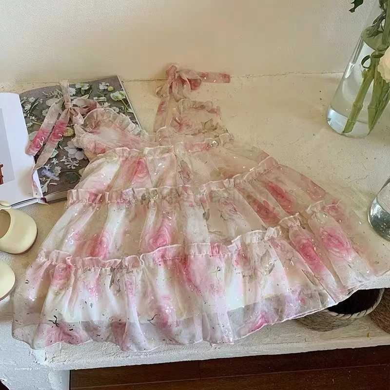 2-7Y Girls Fashionable Princess Dress Korean Children Dress Embroidered Mesh Girls Flower Girl DressXJ240720