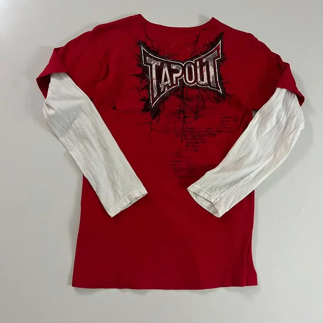 Y2K Mens Hip Hop Red Collar Printed Round Neck Long Sleeve Casual Gothic Clothing Top 240718