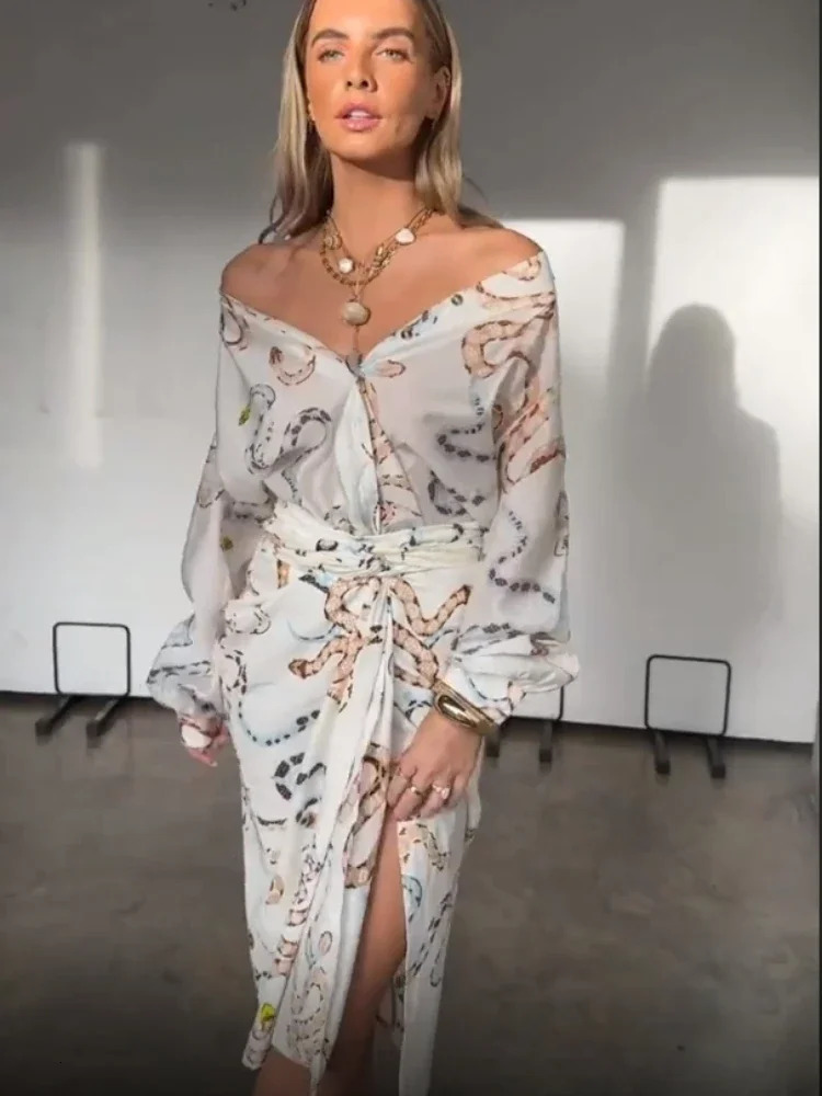 Print Shirt Skirt for Women Long Sleeve Dress Slit Womens Single Breasted Beach Two Piece Sets Outifits 240710