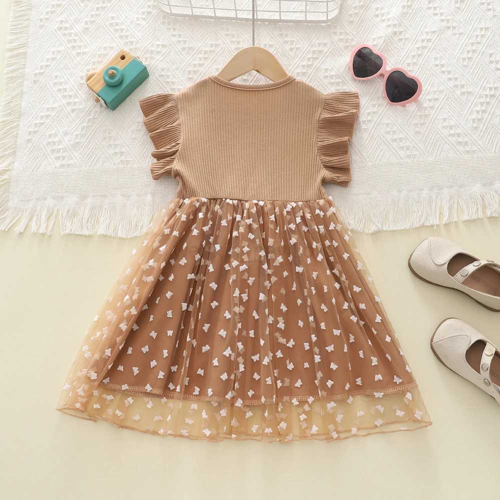 Summer Girls Dress Butterfly Decoration Flying Sleeve Girls Casual Gauzy Dress Childrens ClothingXJ240720