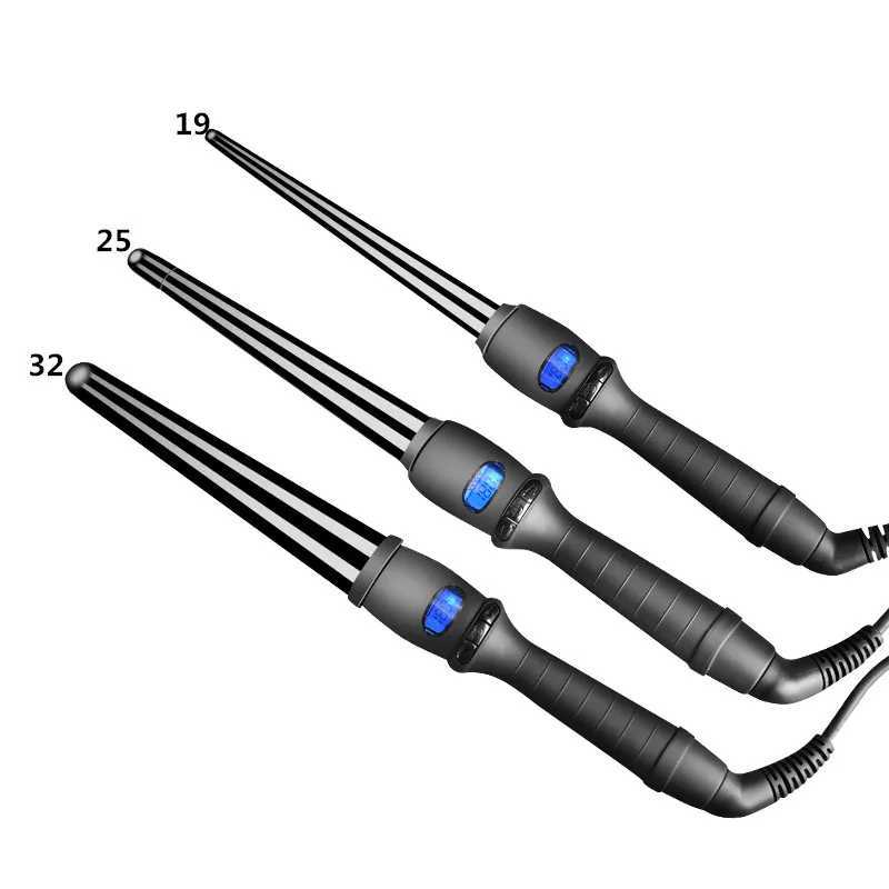 LCD curlers conical curling iron single tube ceramic glaze pear flower cone electric hair curly hairB240719