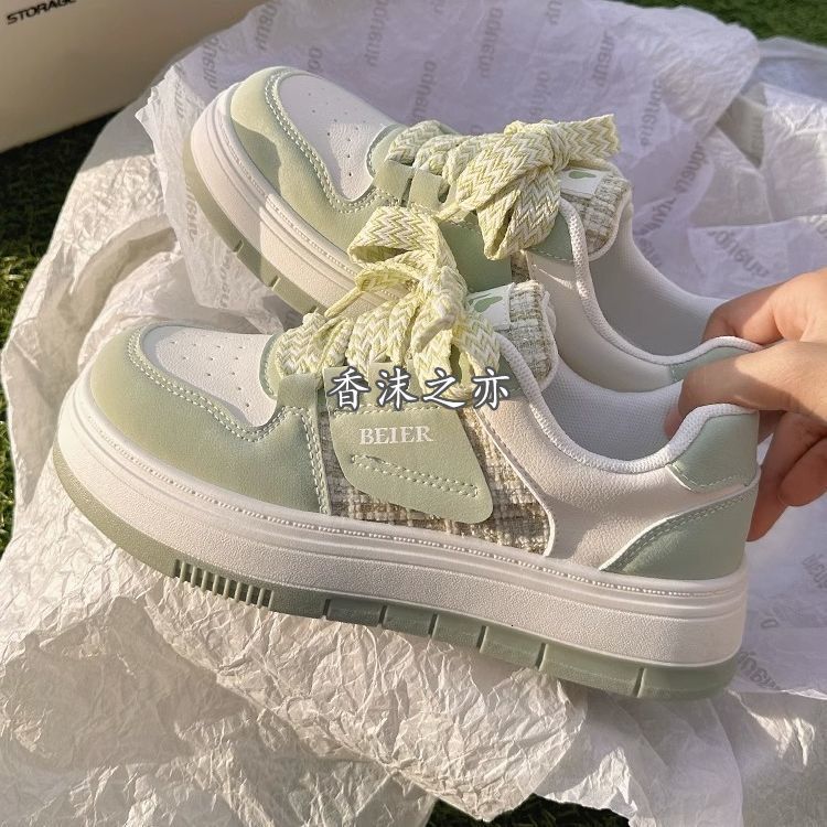 Little DR Sneakers for Women Board Shoes Green White Thick Sole Versatile Student Niche Korean Style Fashion Casual Teenage Breathable Sport Women